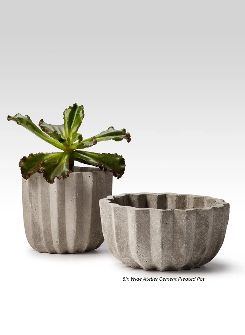 8in Wide Atelier Cement Pleated Pot