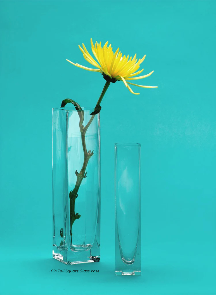 10in Tall Square Glass Vase