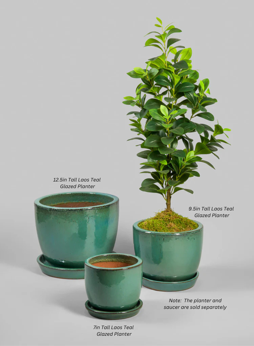 9.5in Tall Laos Teal Glazed Planter