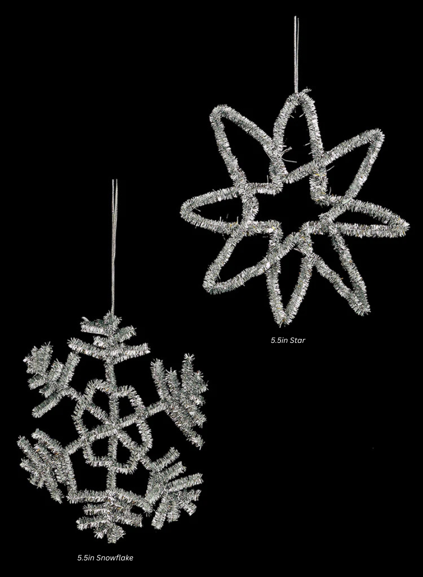 Silver Pipe Cleaner Snowflake &amp; Star Ornaments