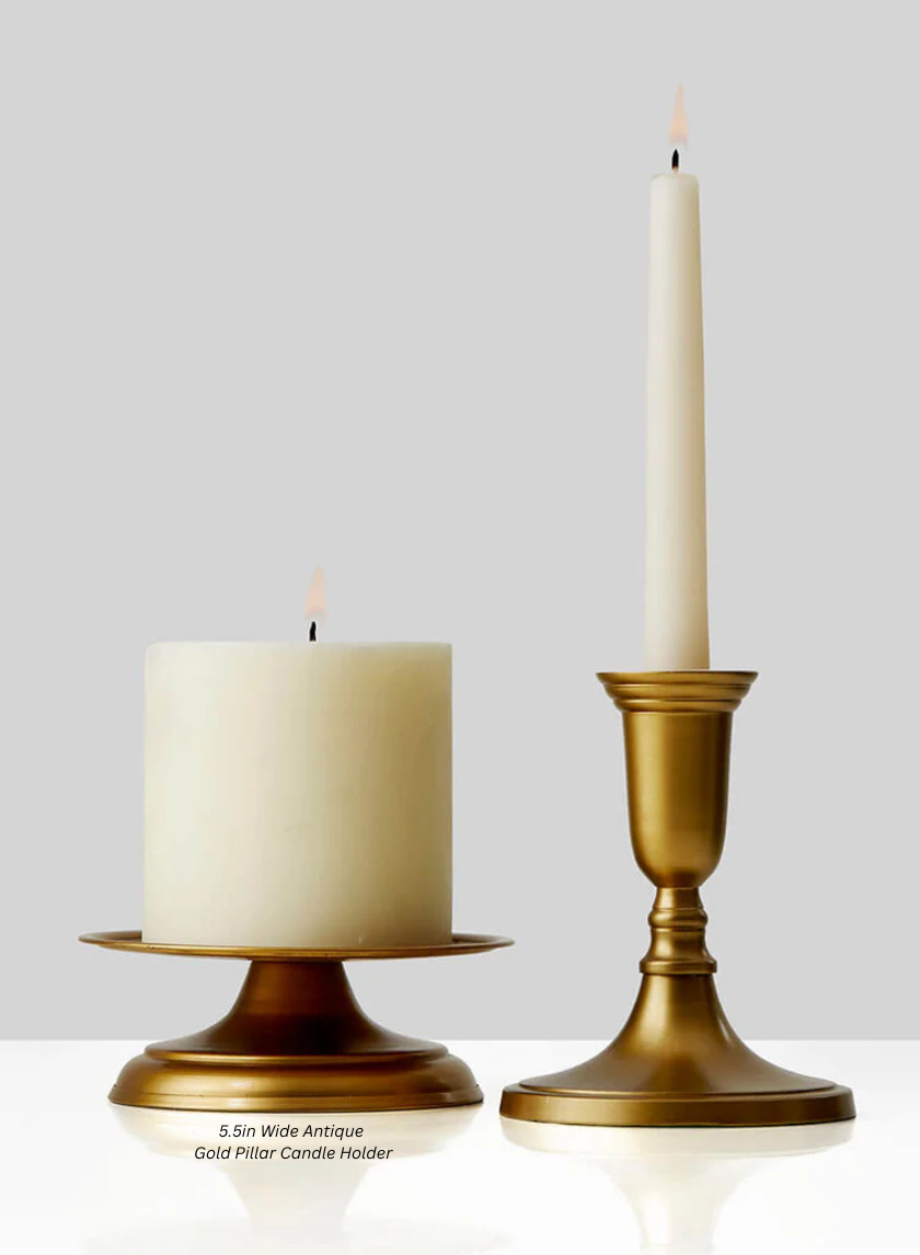 5.5in Wide Antique Gold Pillar Candle Holder