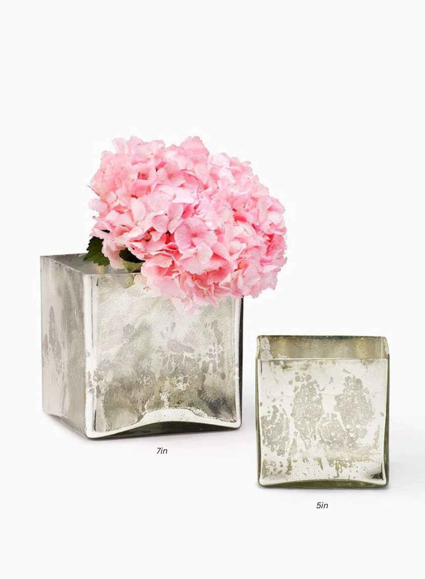 Antique Silver Glass Square Vases