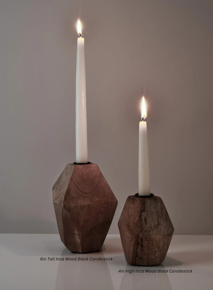 4in High Inca Wood Block Candlestick