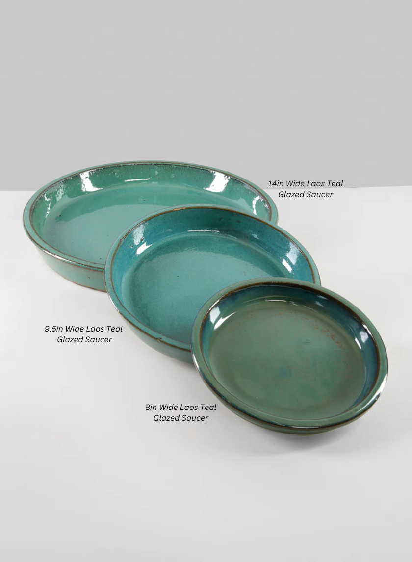 8in Wide Laos Teal Glazed Saucer