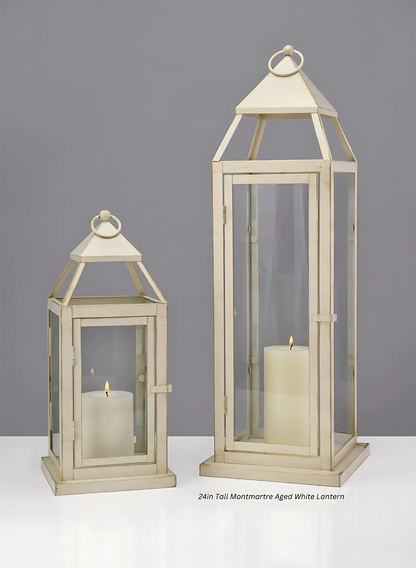 24in Tall Montmartre Aged White Lantern