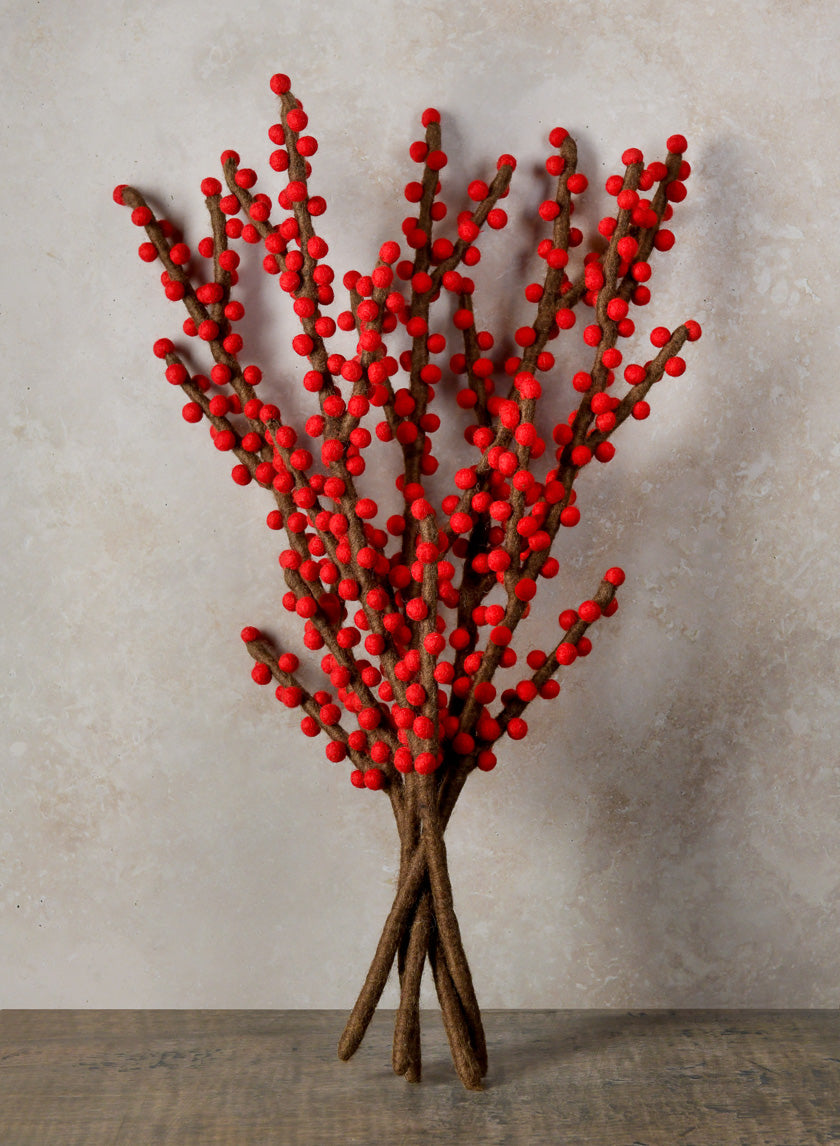 Felt Red Berry Stem