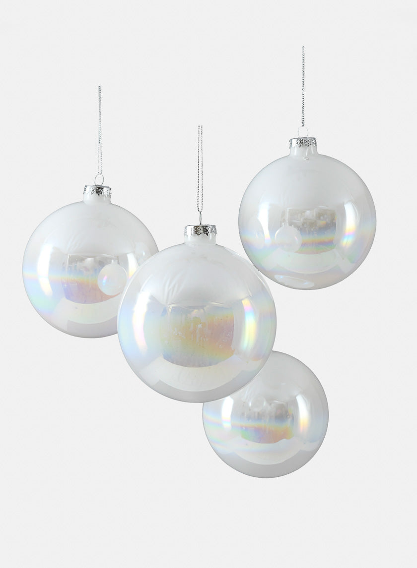 4in Iridescent White Glass Ball Ornament