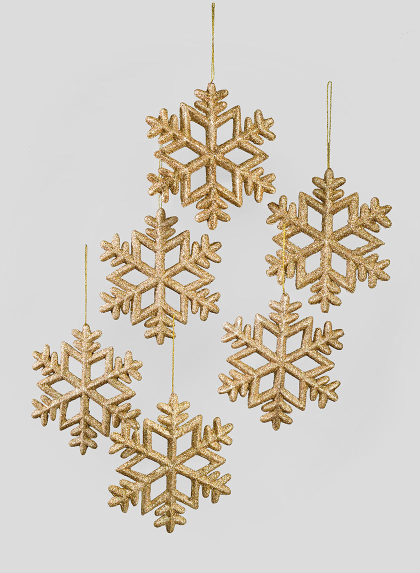 7in Champagne Glitter Snowflake Ornament