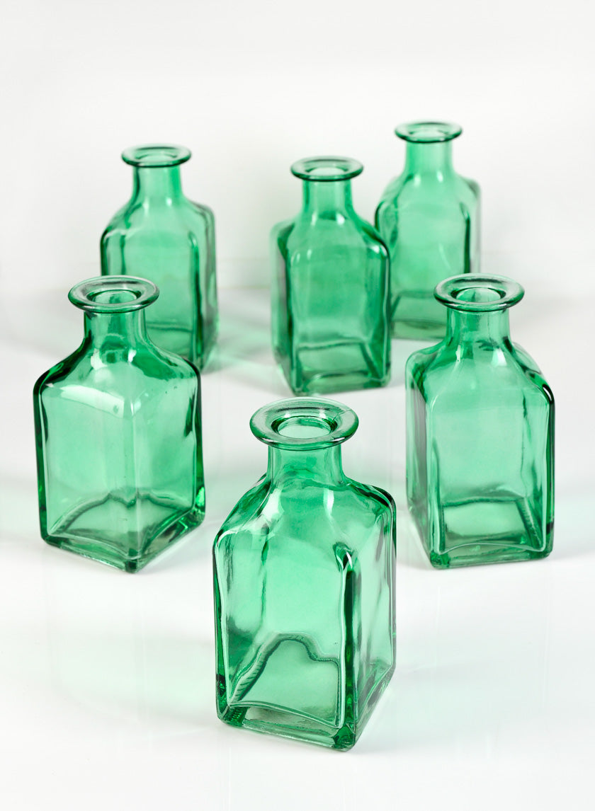 Mexican Green Glass Square Bottle Bud Vase