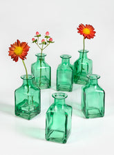 Mexican Green Glass Square Bottle Bud Vase