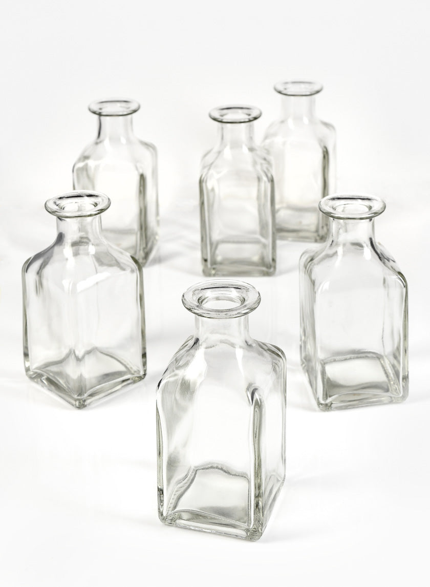 Clear Glass Square Bottle Bud Vase