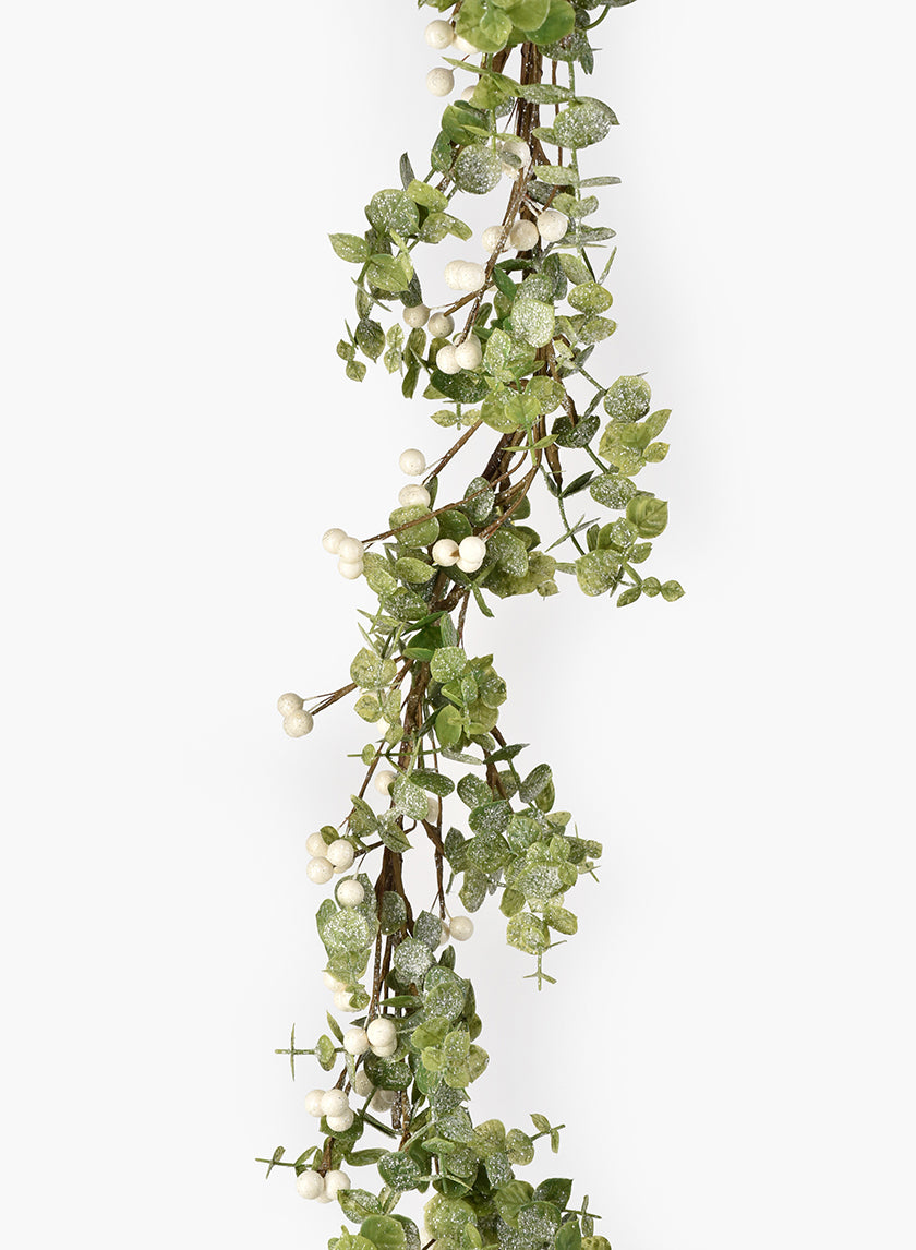 Iced &amp; Glittered Eucalyptus Garland With Berries