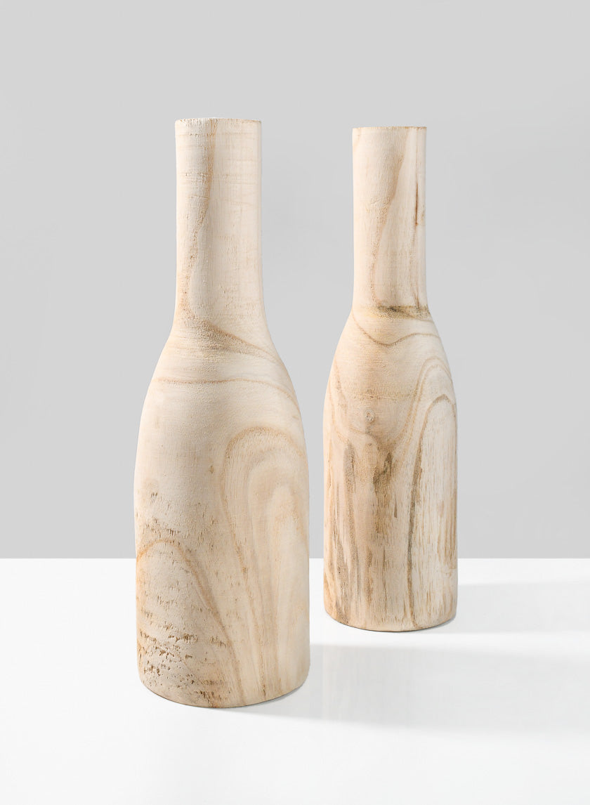 14in Paulownia Wood Bottle Vase