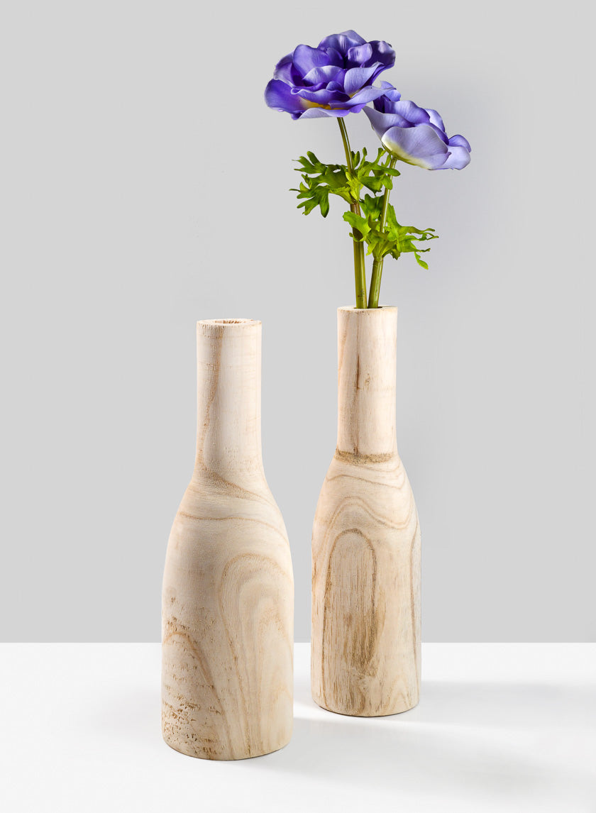 14in Paulownia Wood Bottle Vase