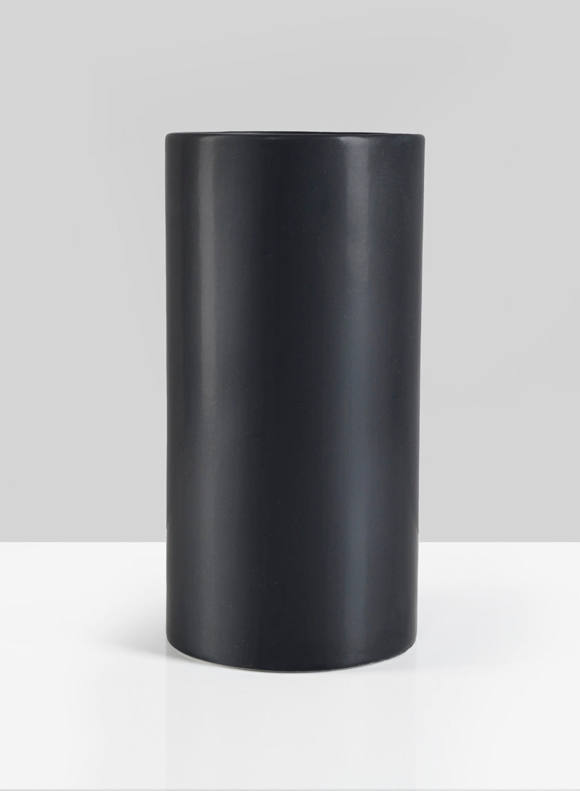 8in Matte Black Round Ceramic Vase