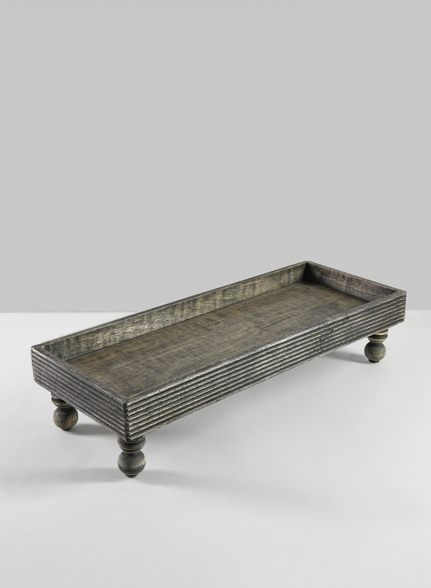 21in x 8in Aram Brushed Black Wood Tray with Legs