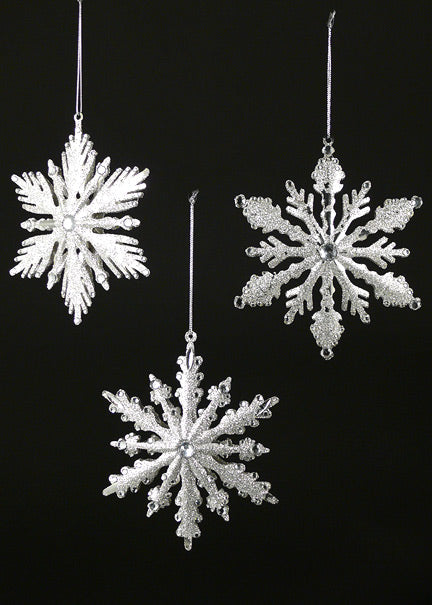 5in Silver Glitter &amp; Jewel Metal Snowflakes