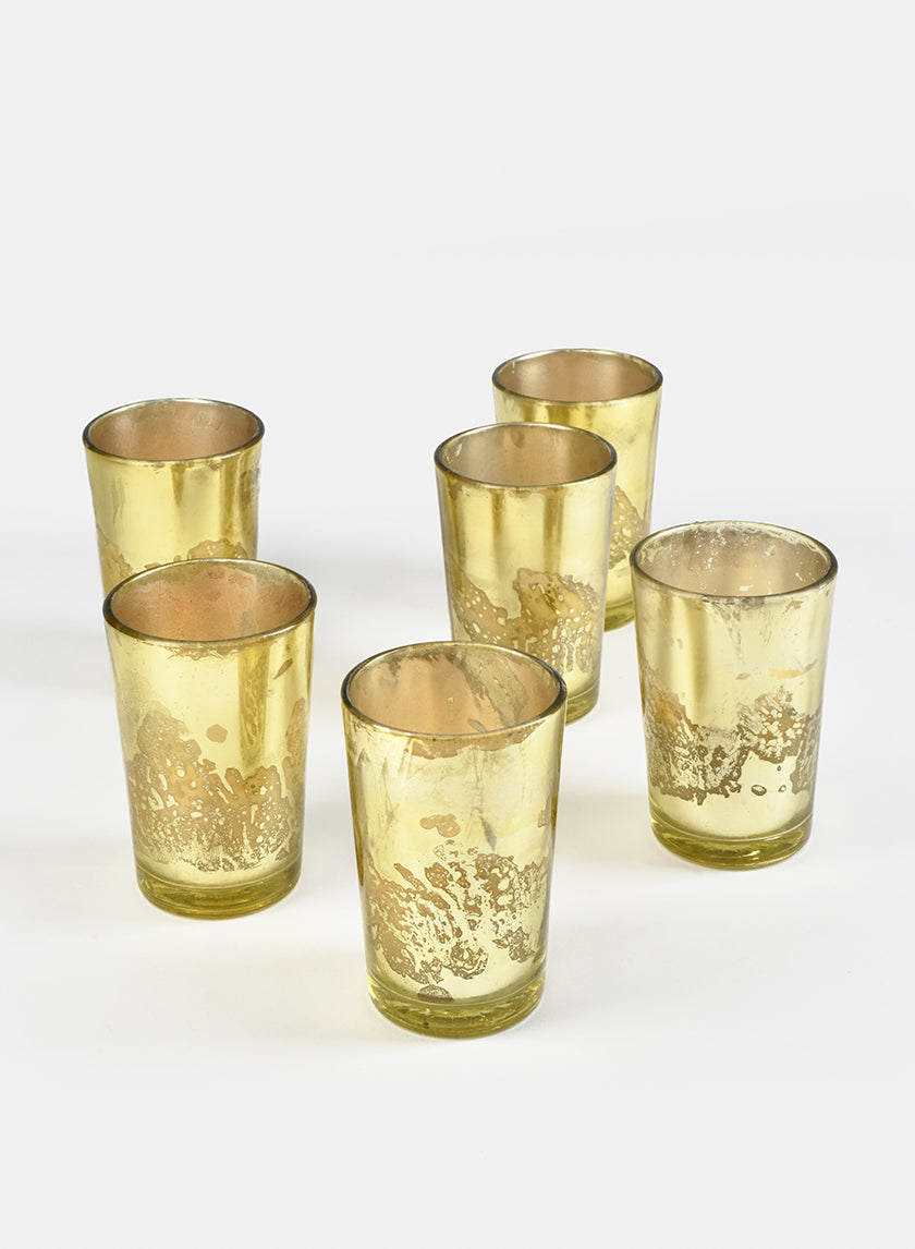 Prefilled Antique Gold Mercury Glass Votive