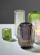 Green Pleated Glass Tea Light Holder