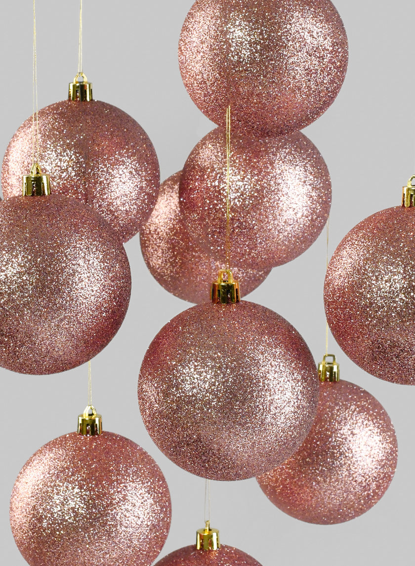 3in Rose Gold Glitter Ball Ornament