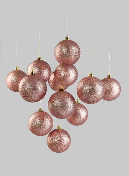 3in Rose Gold Glitter Ball Ornament