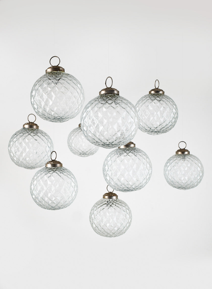 3in Clear Diamond Glass Ornament Balls