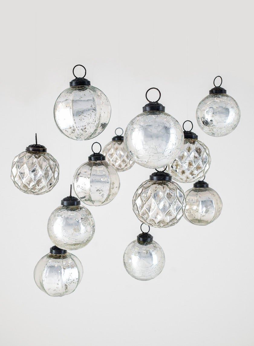 2 1/2in Silver Mercury Glass Ornaments