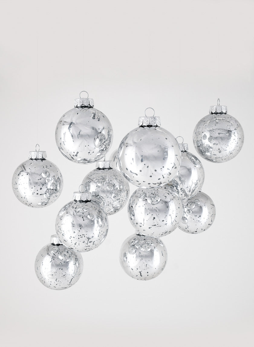 3in Silver Mercury Glass Plastic Ornament Ball