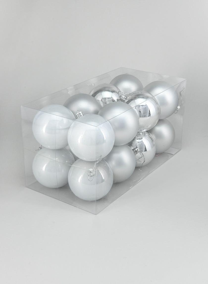 3in Pearl, Matte, Light, &amp; Shiny Silver Ornament Ball