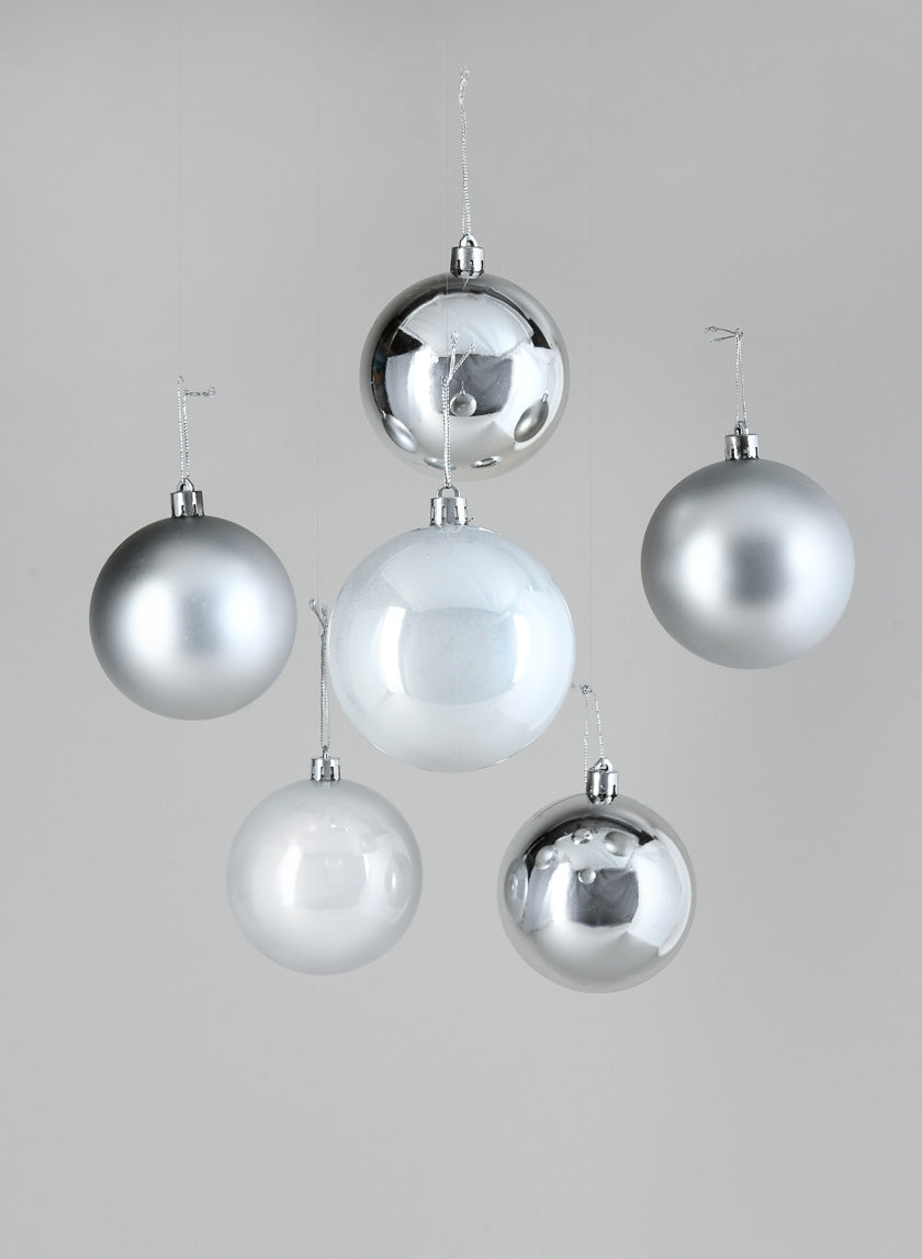 3in Pearl, Matte, Light, &amp; Shiny Silver Ornament Ball