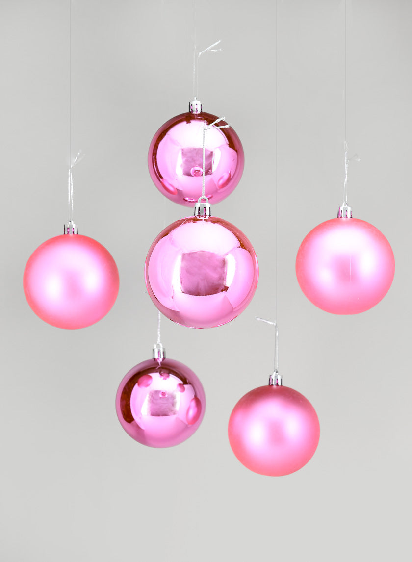 3in Matte &amp; Shiny Pink Plastic Ornament Balls