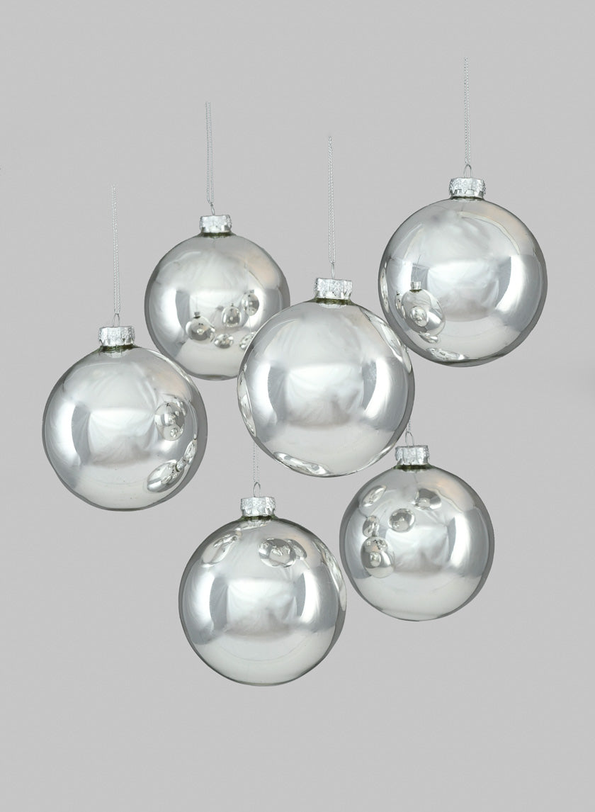 4in Shiny Silver Glass Ball Ornament