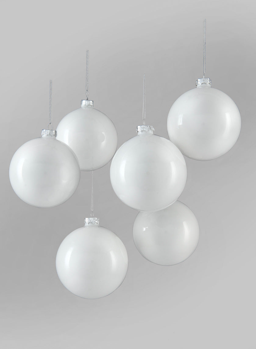 4in Shiny White Glass Ball Ornament