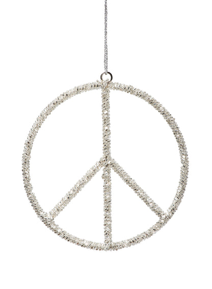 5in Silver Beaded Peace Sign Ornament