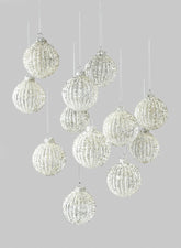 Silver Glitter Ribbed Glass Ornament