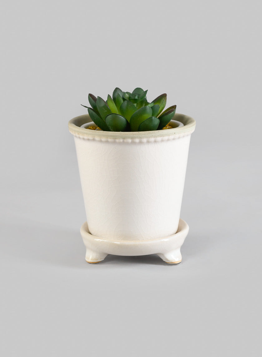 3 1/2in Mini White Ceramic Pot &amp; Saucer