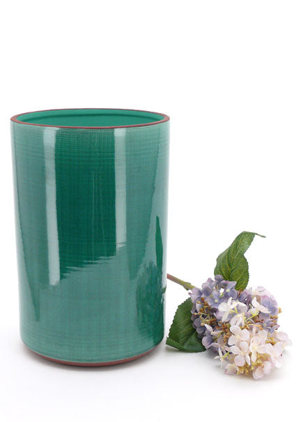 12in Teal Linen Ceramic Cylinder Vase