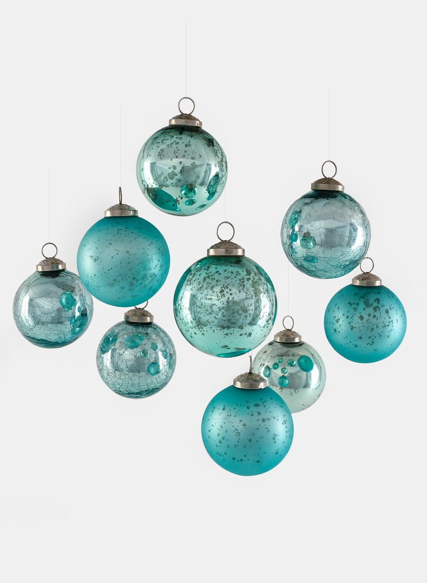 3in Teal Mix Glass Ornament Balls