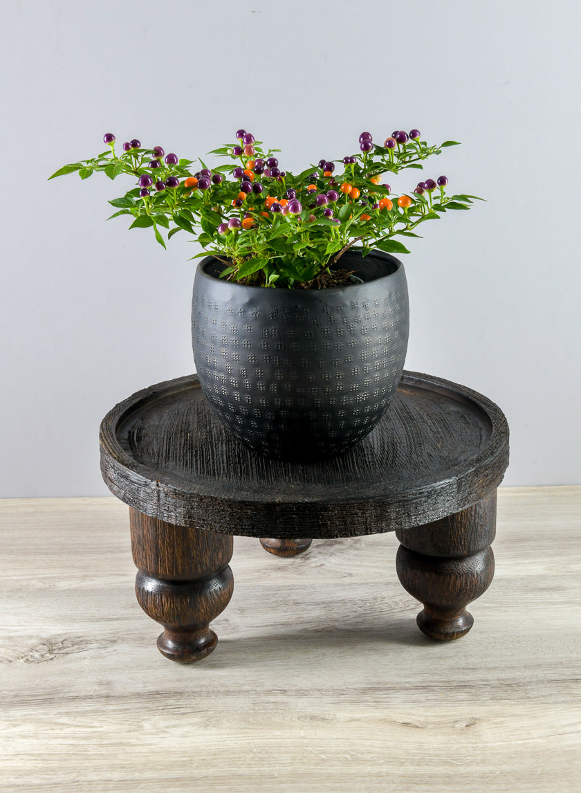 14in Banjara Reclaimed Look Black Rugged Wood Stand