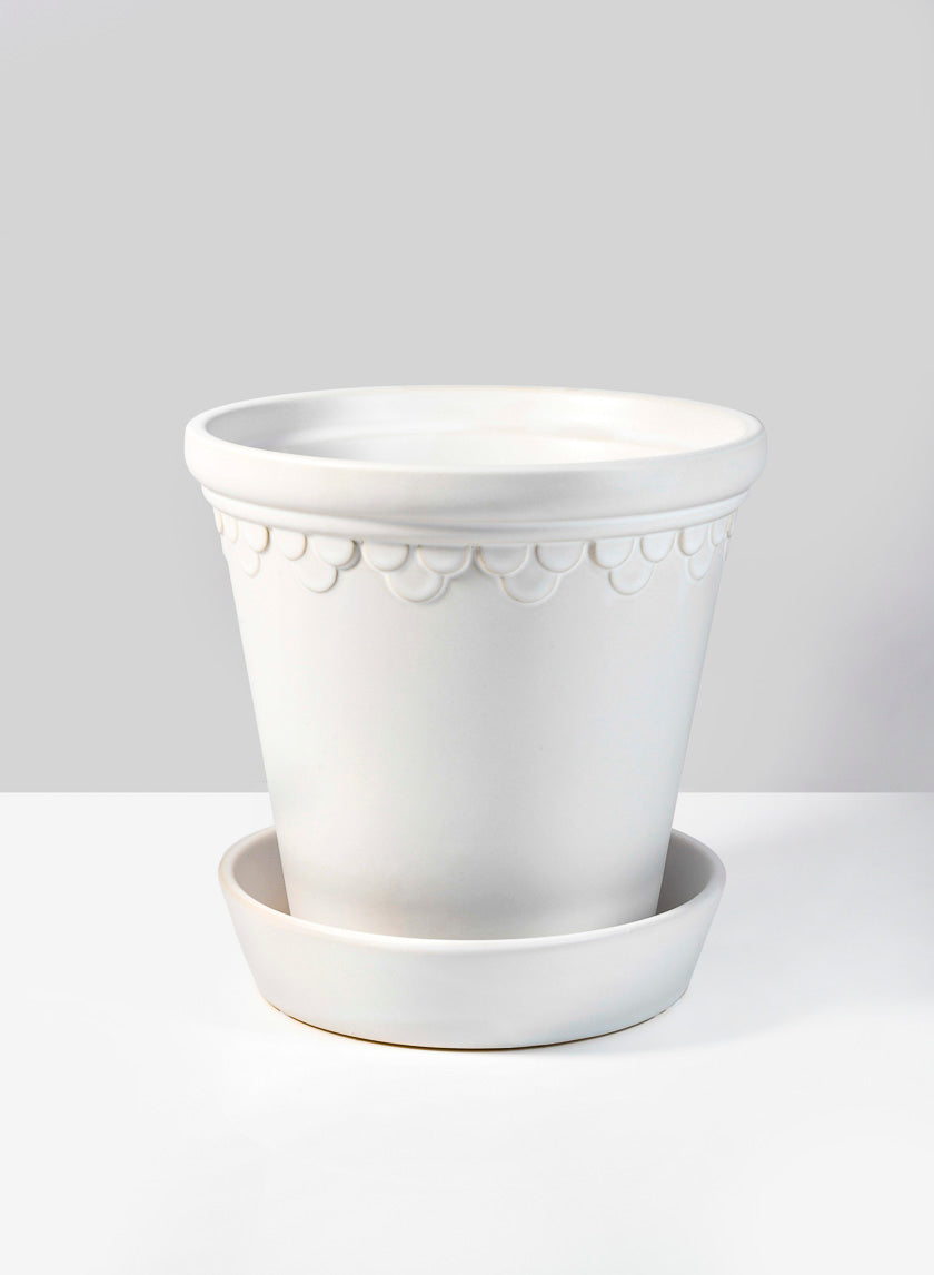 6  1/2in Marble Relief Ceramic Pot &amp; Saucer