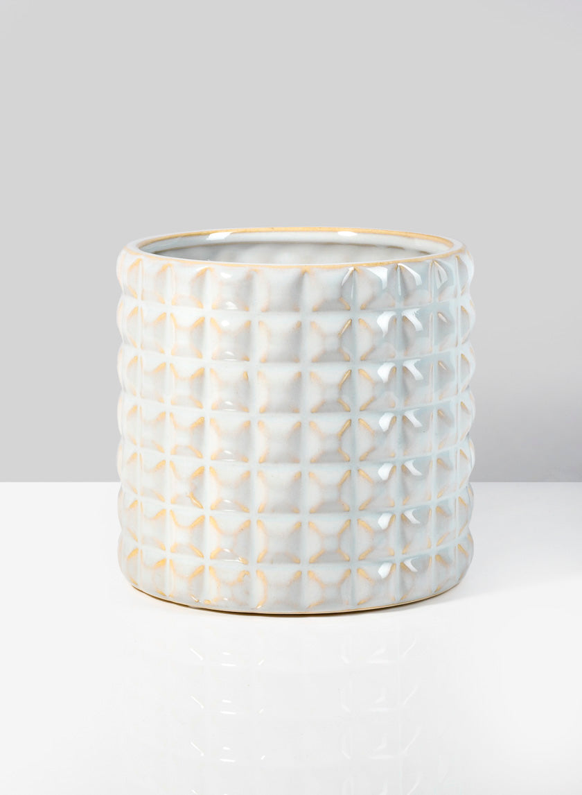 5  3/4in White Ceramic Studs Vase