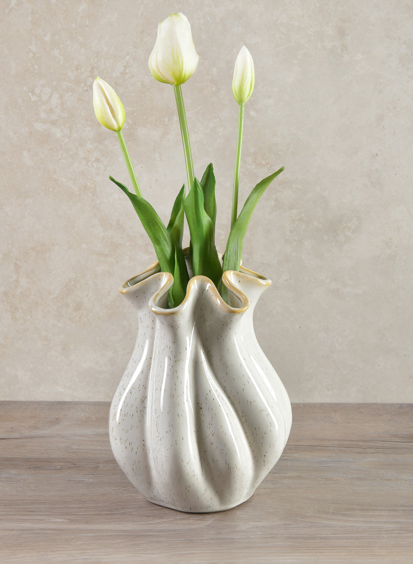 8.5in Meduse white galzed ceramic vase