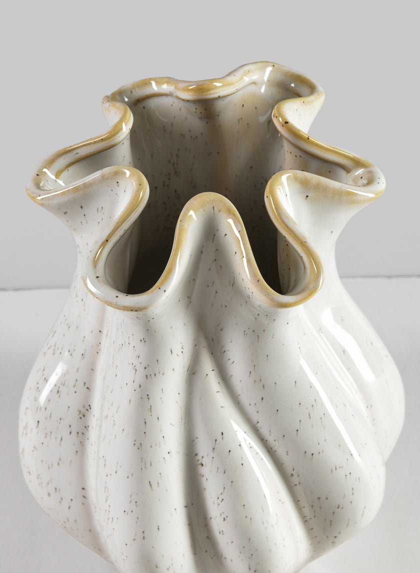 8.5in Meduse white galzed ceramic vase