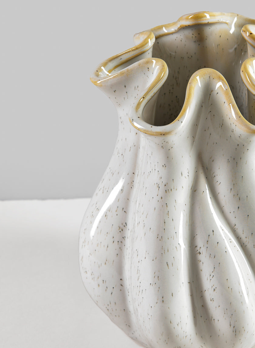 8.5in Meduse white galzed ceramic vase