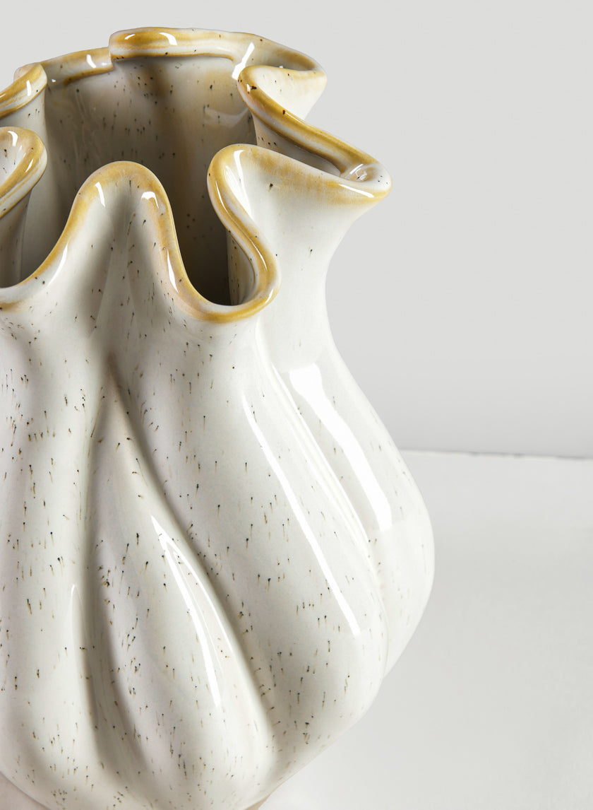 8.5in Meduse white galzed ceramic vase