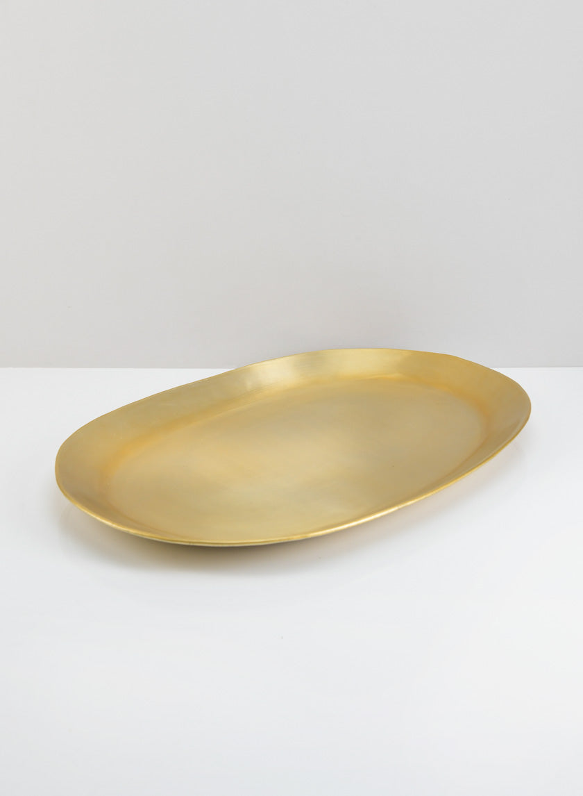 17in Pooja Brass Look Aluminium Oval Tray