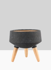 10  1/4in Breakers Black Ceramic Planter With Beech Wood Legs