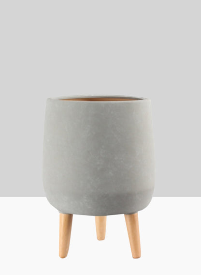 16  1/2in Breakers Grey Ceramic Planter With Wood Legs