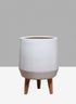 16  1/2in Breakers Matte White Ceramic Planter With Wood Legs