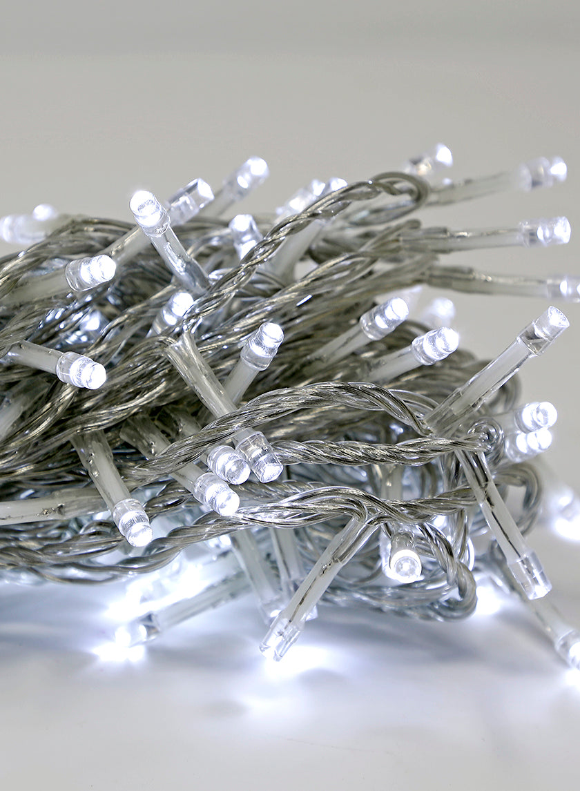 100 White LED Lights Set, Clear Cord